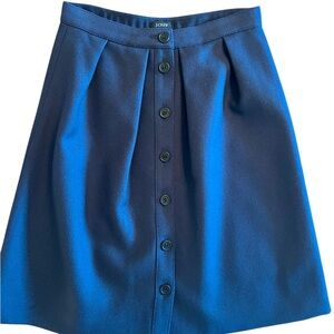 J. Crew Blue Wool A-Line Skirt with front button detail